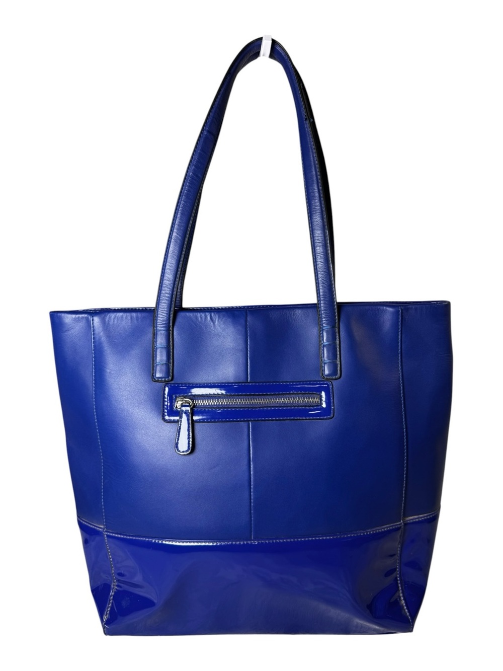 Kate Landry Royal Blue Leather Patent Colorblock Logo Charm Shoulder Tote Bag